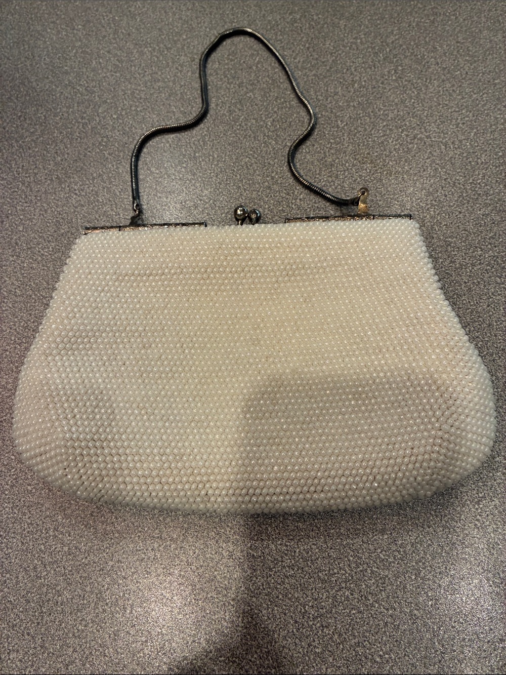 Ivory Beaded Evening Clutch with Chain Strap